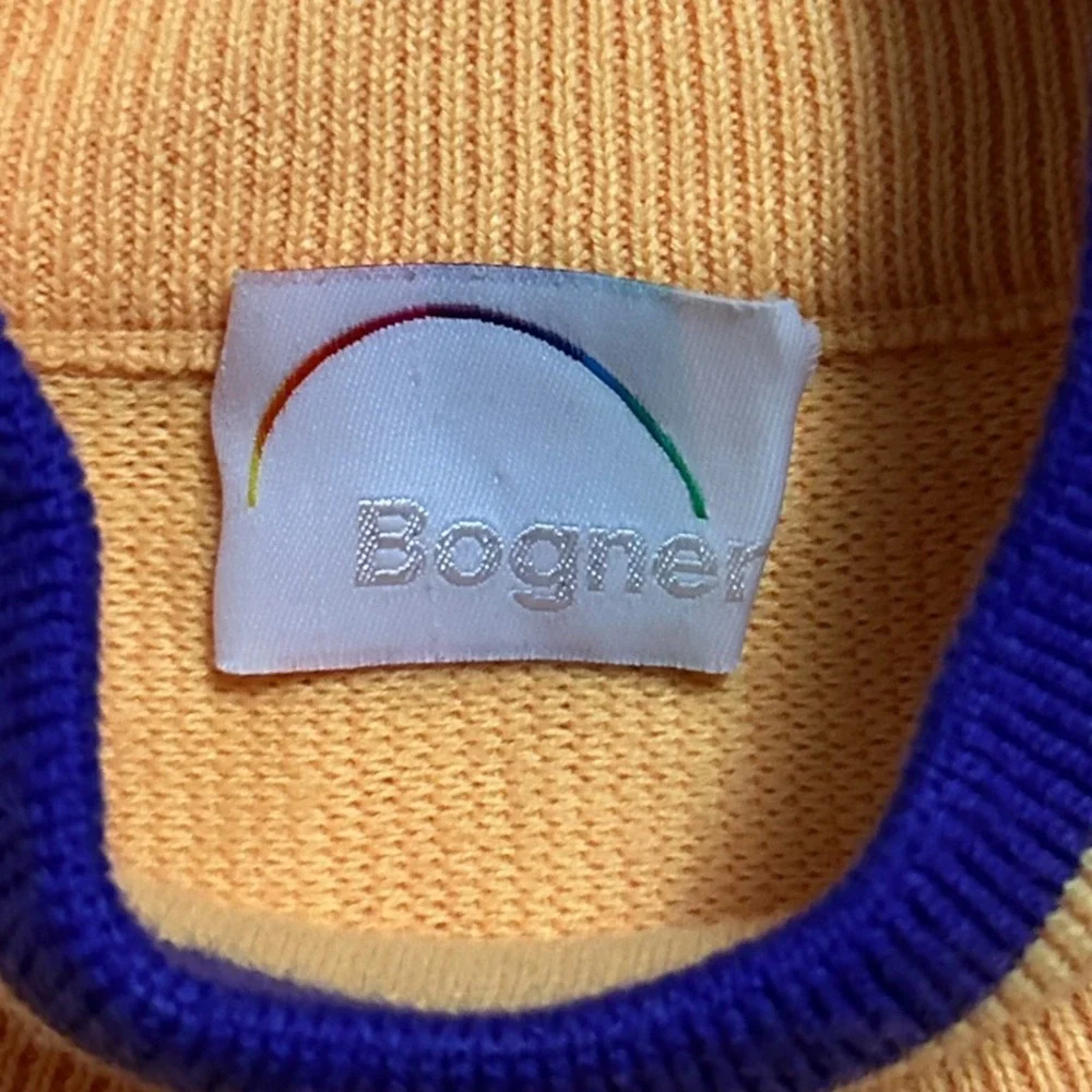 Vintage Bogner Yellow Wool Blend Sweater Embroidered Mock Neck Ski Men's M Ski